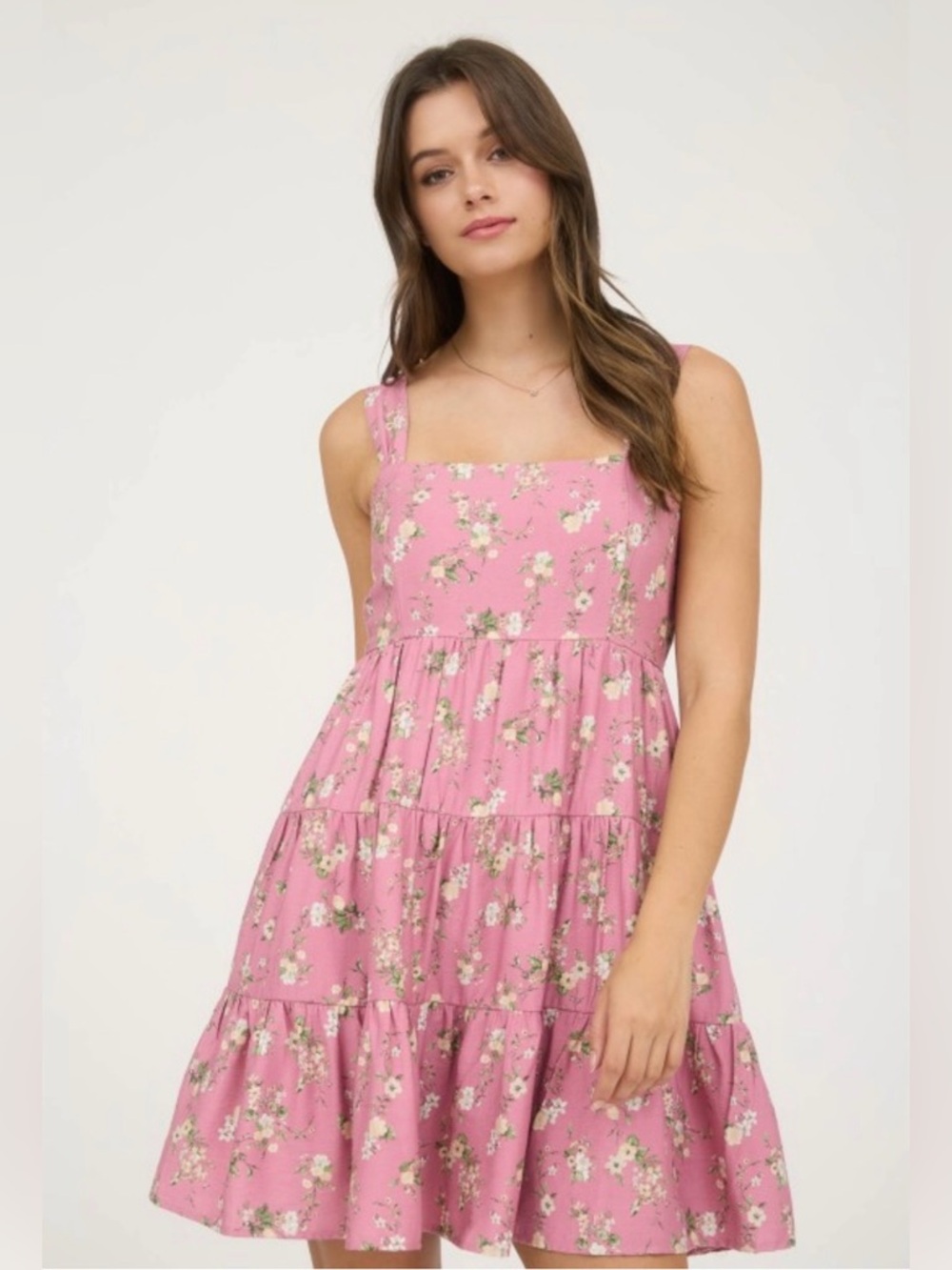 Pink Floral Tiered Mini Sundress